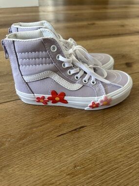 Vans Kids High-Top Sneakers in Lilac with Red & Pink Flower Accents